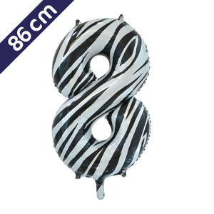 Cijferballon - zebra - cijfer 8 - 86 cm