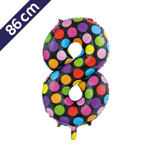 Cijferballon - gekleurde stippen - cijfer 8 - 86 cm