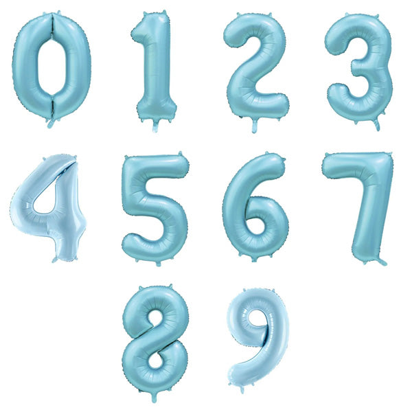 Cijferballon - satijn lichtblauw - 86 cm