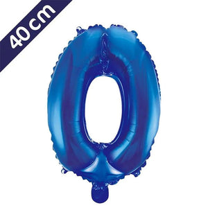 Cijferballon - blauw - cijfer 0 - 40 cm