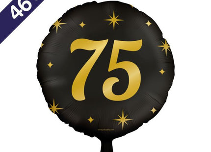 75 Jaar Folieballon - 46 cm - goud en zwart - Classy