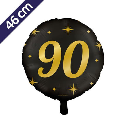 90 jaar Folieballon - 46 cm - goud en zwart - Classy