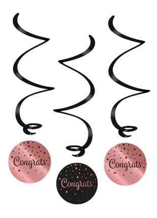 Congrats Swirl streamers - 3 pieces - pink and black