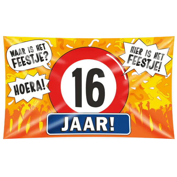 16 jaar Gevelvlag XXL - 90 x 150 cm