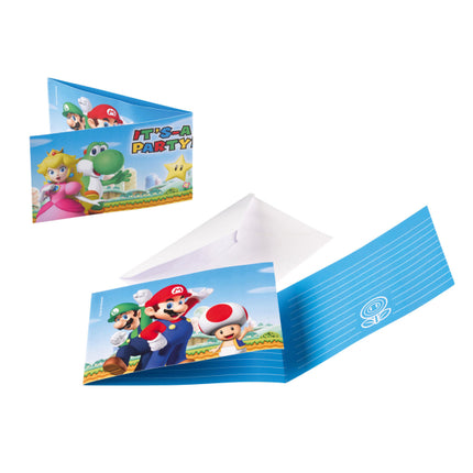 Super Mario Uitnodigingen en enveloppen - 8 stuks