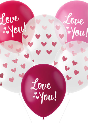 Ballonnen 'Love You!' mix roze - 33 cm - 6 stuks