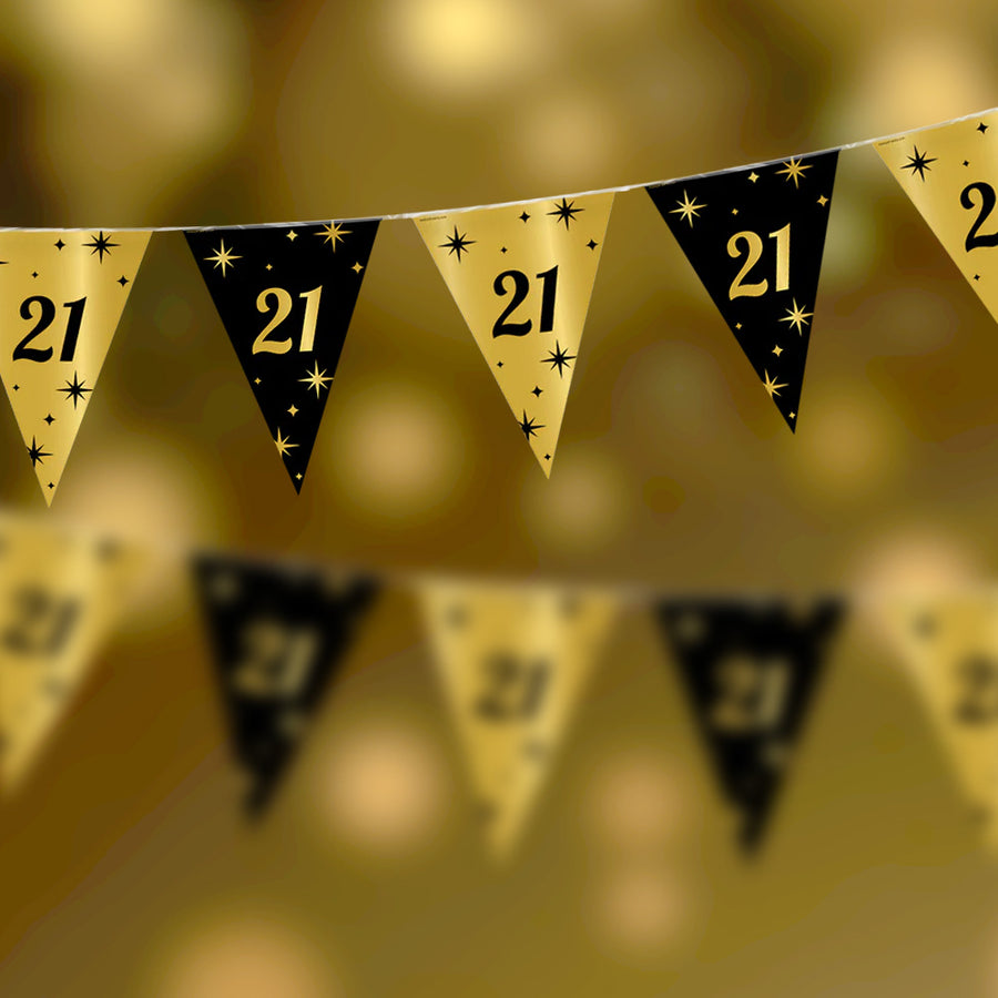 21 jaar Vlaggenlijn / slinger - 10 meter - goud en zwart - Classy vlaggetjes