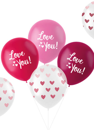 Ballonnen 'Love You!' mix roze - 33 cm - 6 stuks