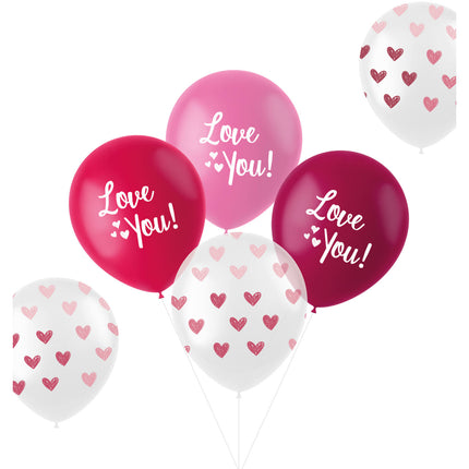 Ballonnen 'Love You!' mix roze - 33 cm - 6 stuks