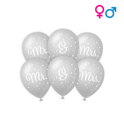 Mr. & Mrs. Bruiloft ballonnen - 6 stuks
