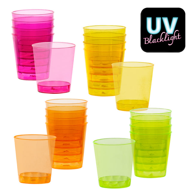 Plastic shotglaasjes - 20 stuks - 4 neon kleuren