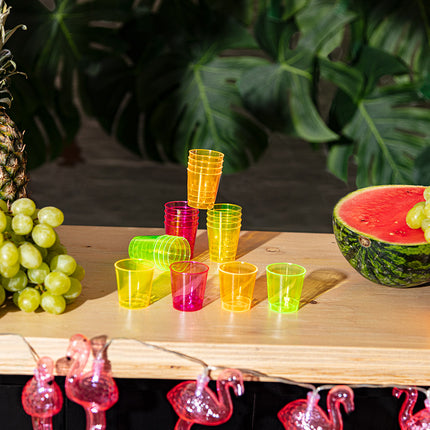 Plastic shotglaasjes - 20 stuks - 4 neon kleuren
