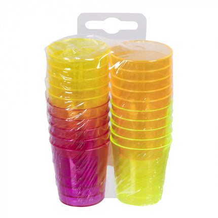 Plastic shotjesglaasjes - 20 stuks - 4 neonkleuren