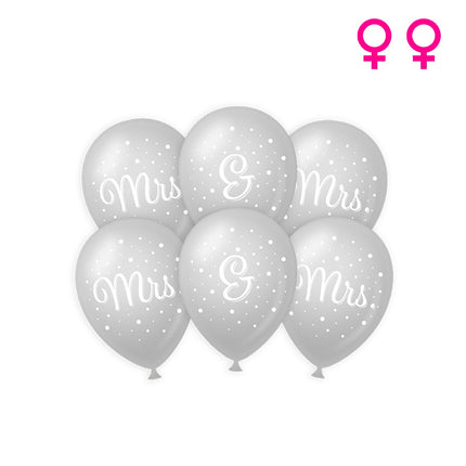Mrs. & Mrs. Bruiloft ballonnen - 6 stuks