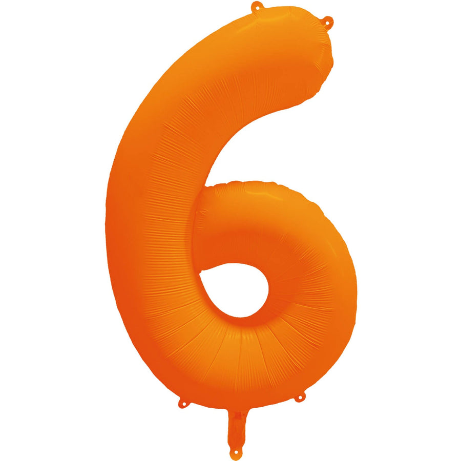 Cijferballon - NEON oranje - cijfer 6 - 86 cm