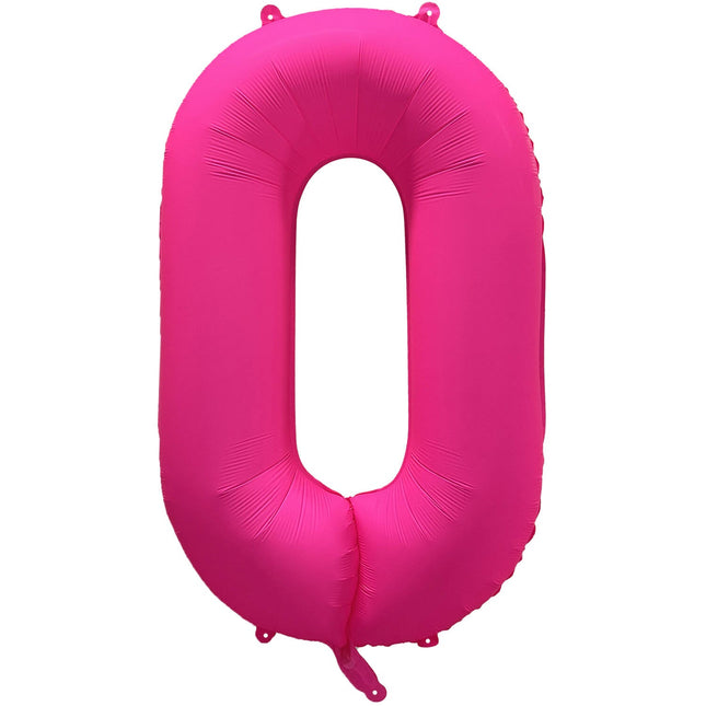 Cijferballon - NEON roze - cijfer 0 - 86 cm