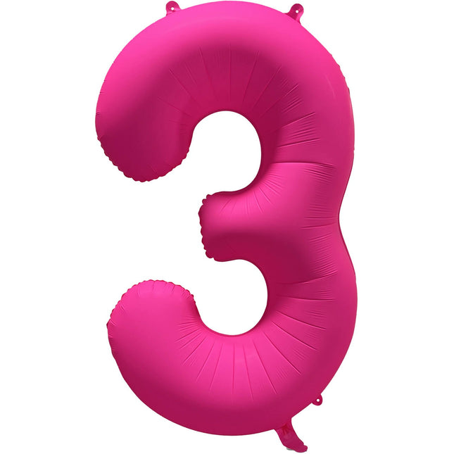 Cijferballon - NEON roze - cijfer 3 - 86 cm