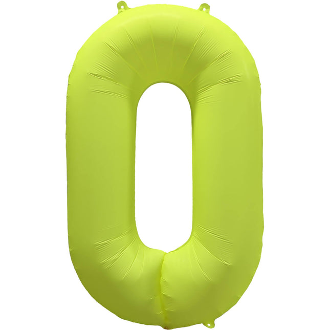 Cijferballon - NEON geel - cijfer 0 - 86 cm