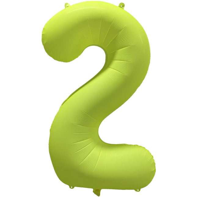 Cijferballon - NEON geel - cijfer 2 - 86 cm