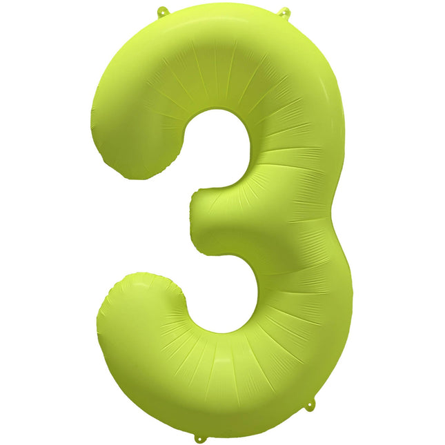 Cijferballon - NEON geel - cijfer 3 - 86 cm