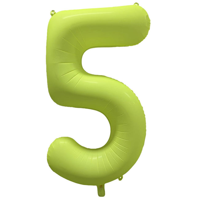 Cijferballon - NEON geel - cijfer 5 - 86 cm