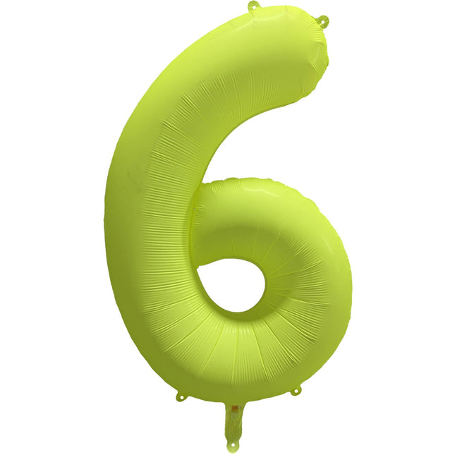 Cijferballon - NEON geel - cijfer 6 - 86 cm