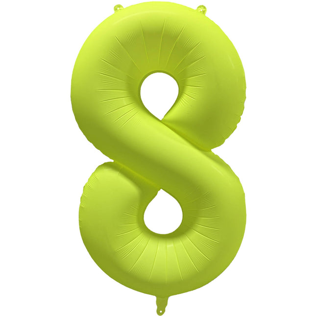 Cijferballon - NEON geel - cijfer 8 - 86 cm