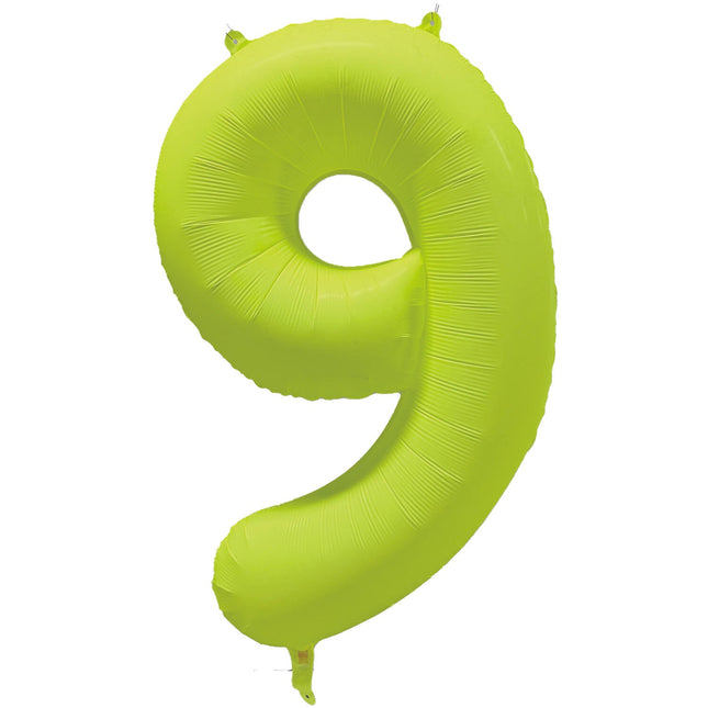 Cijferballon - NEON geel - cijfer 9 - 86 cm