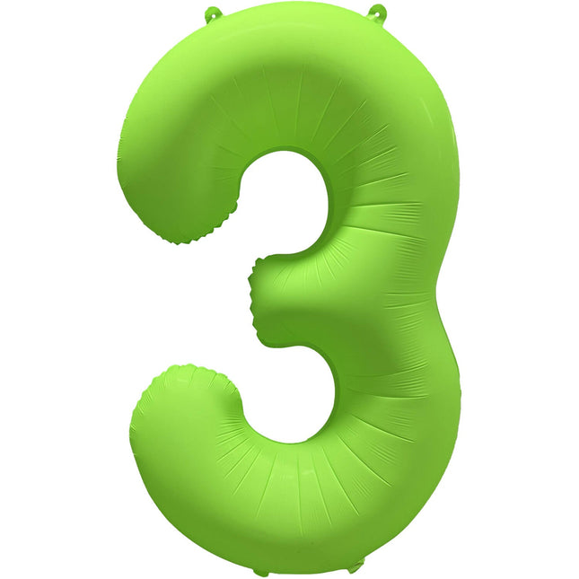 Cijferballon - NEON groen - cijfer 3 - 86 cm
