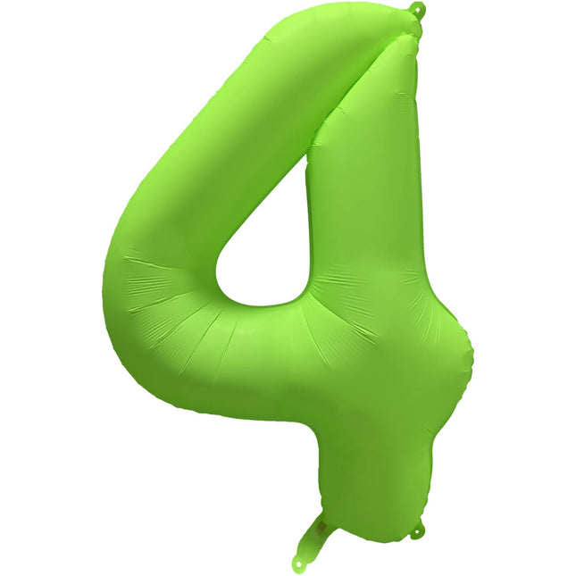 Cijferballon - NEON groen - cijfer 4 - 86 cm