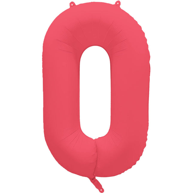 Cijferballon - NEON rood - cijfer 0 - 86 cm