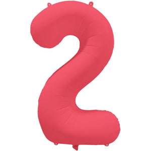 Cijferballon - NEON rood - cijfer 2 - 86 cm