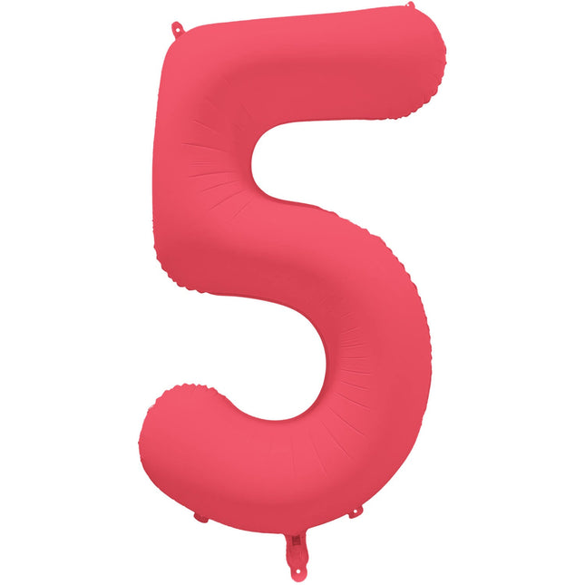 Cijferballon - NEON rood - cijfer 5 - 86 cm