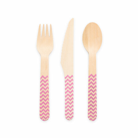 Houten bestek FSC - 18 stuks - roze