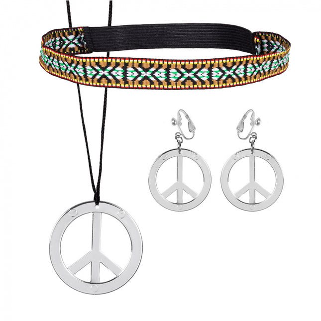 Hippie setje (hoofdband, oorbellen en ketting)