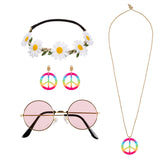 Hippie setje de luxe (hoofdband + partybril + oorbellen en ketting)