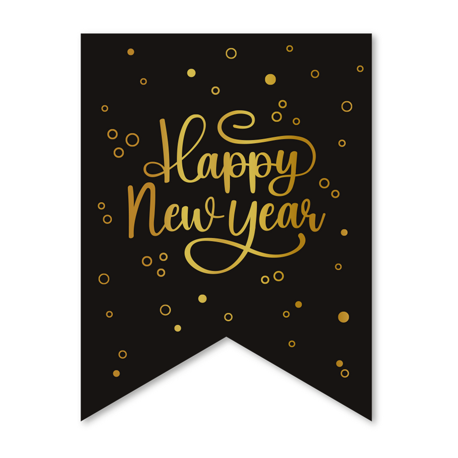 Happy New Year slinger - 6 meter - goud en zwart - Golden Celebrations