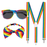 Accessoireset regenboog - partybril + vlinderstrik & bretels