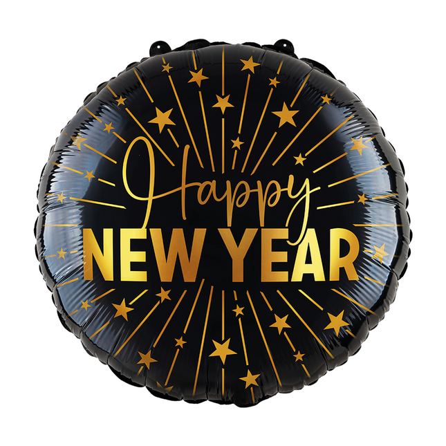 Happy New Year Folieballon - 46 cm - goud en zwart - Golden Celebrations