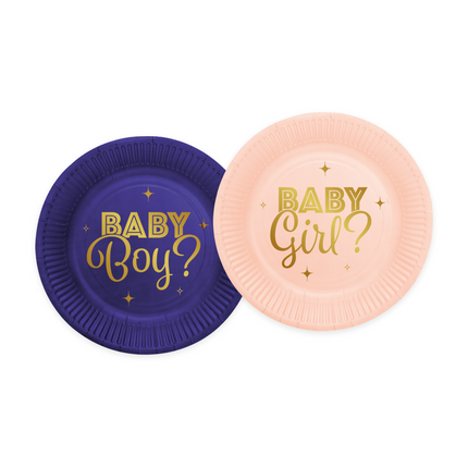 Papieren bordjes - 8 stuks - 18 cm - Gender Reveal