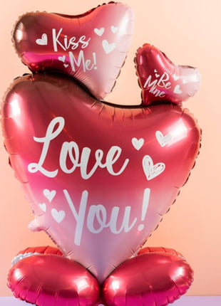 Standing Foil Balloon - Ombre Love - 3 hearts - 77 cm