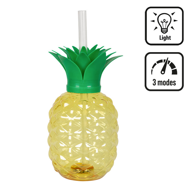 LED beker Ananas met rietje - 8 stuks
