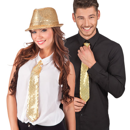 Stropdas pailletten - goud