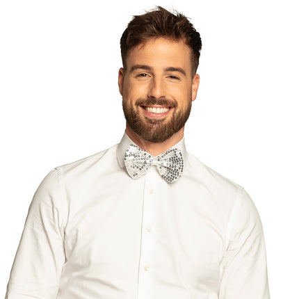 Vlinderdas pailletten - zilver