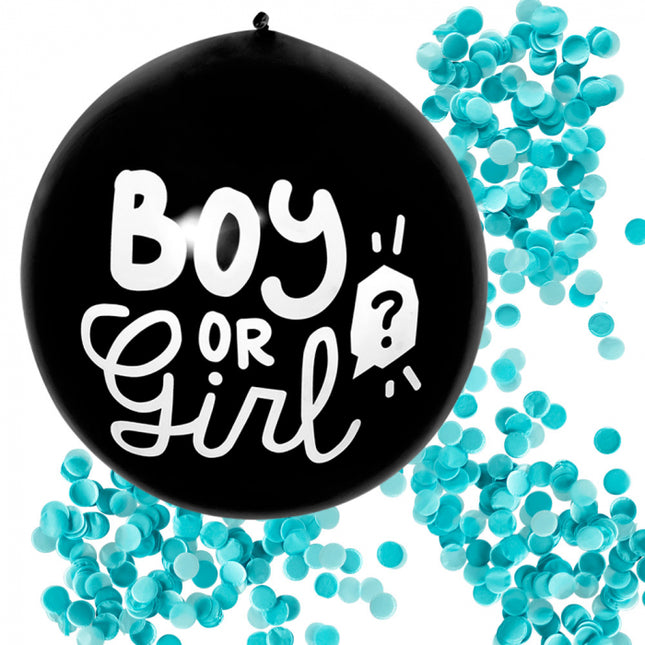 Mega confettiballon Gender Reveal - blauwe confetti - 60 cm