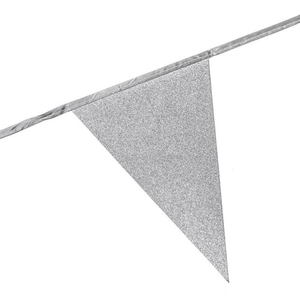 Vlaggenlijn - 6 meter - 20 x 30 cm - glitter zilver