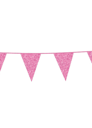 Wimpelkette – 6 Meter – 20 x 30 cm – Glitzerrosa