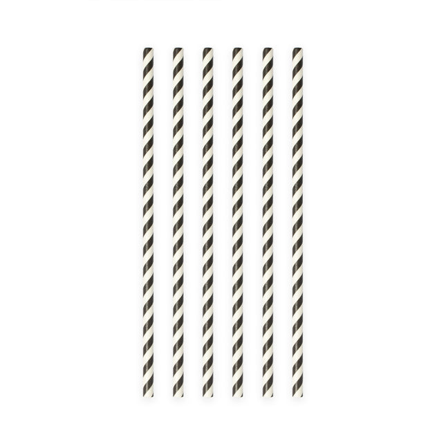 Papieren rietjes zwart - 20 stuks - 6 mm x 197 mm