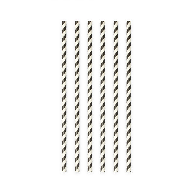 Papieren rietjes - 20 stuks - 6 mm x 197 mm - zwart