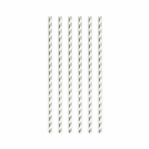 Papieren rietjes - 20 stuks - 6 mm x 197 mm - zilver